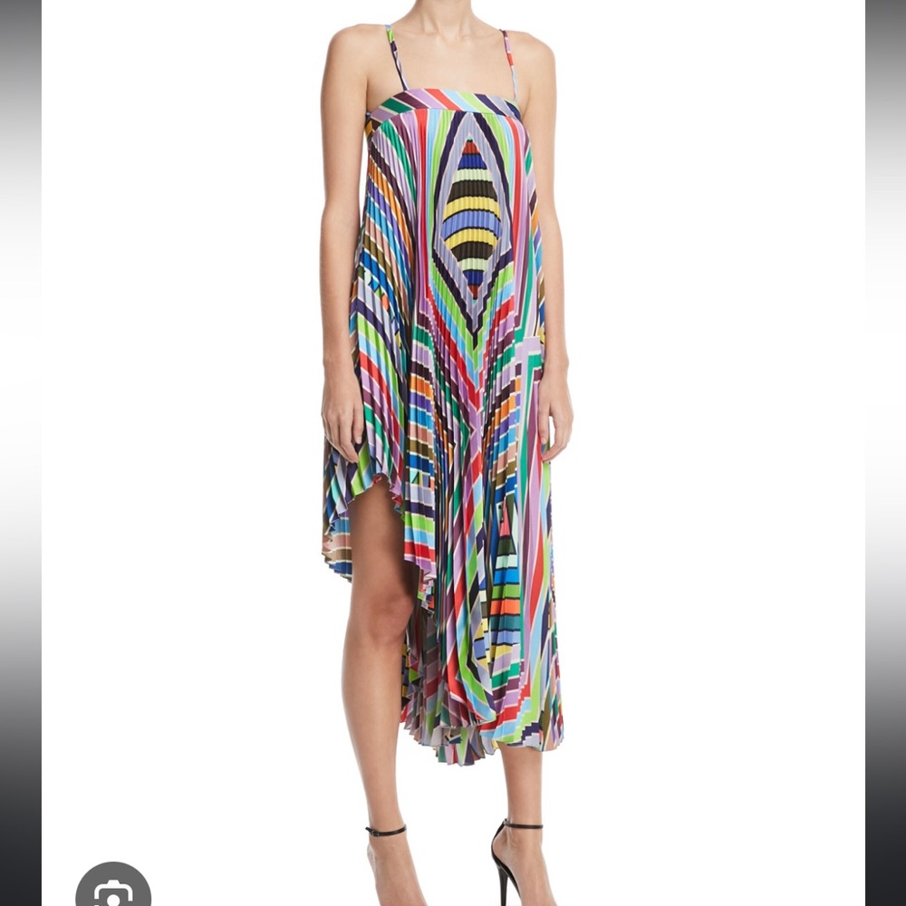 Milly Irene rainbow striped twill pleated dress size 8